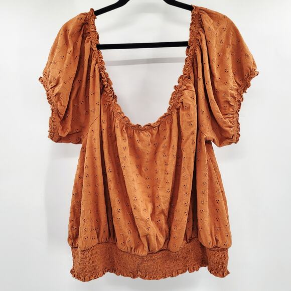 BP. Burnt Rust Orange Off-the-Shoulder All-Over Eyelet Top Women's Plus Size 4X - Picture 2 of 6